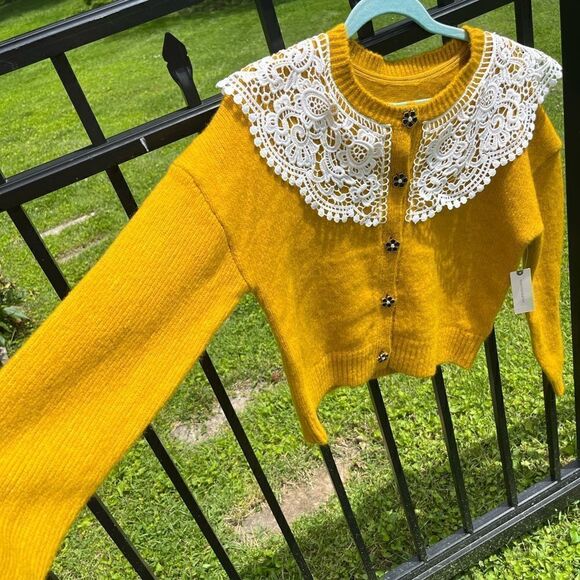 Anthropologie Maeve Lace Collar Cardigan Sweater NWT - Picture 3 of 9